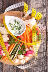 vegetable and dip with measuring meter