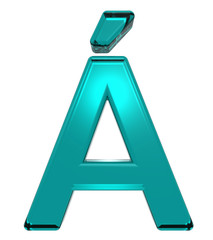 One letter from turquoise alphabet set, isolated on white. Computer generated 3D photo rendering.