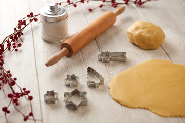 Ingredients and utensils to cook cookies´s Christmas