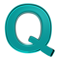 One letter from turquoise alphabet set, isolated on white. Computer generated 3D photo rendering.