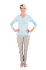 senior woman standing on white