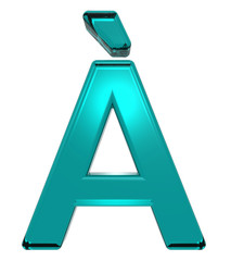 One letter from turquoise alphabet set, isolated on white. Computer generated 3D photo rendering.