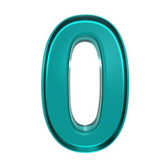 One digit from turquoise alphabet set, isolated on white. Computer generated 3D photo rendering.