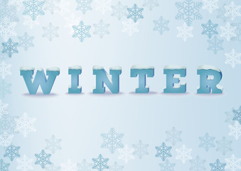 Winter word on blurred background with snowflakes. Isolated typographical design element for invitations, templates, cards. EPS10 vector illustration
