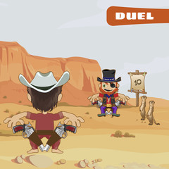 Duel between two tough guys, cartoon characters of the wild West