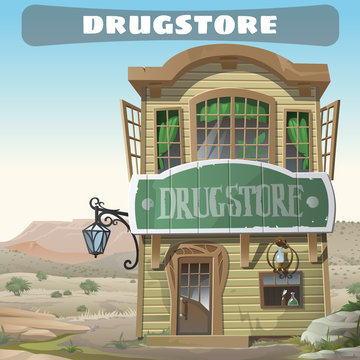 Old two-story pharmacy in the wild West