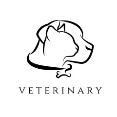 Logo template for veterinary clinic with cat and dog.Vector