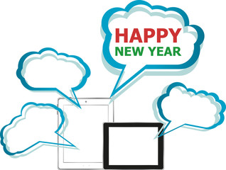 Vector illustration of a tablet pc icon with Happy New Year words