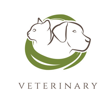 Logo template for veterinary clinic with cat and dog.Vector