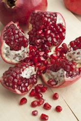Open pomegranate fruit and seeds
