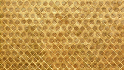 Background or texture made of square mosaic and honeycomb pattern in yellow color