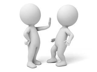 The 3d people stop another people getting close to him