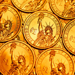 golden dollar coins background