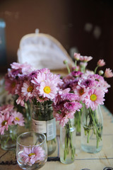 pink flower in jar
