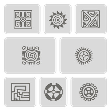 set of monochrome icons with American Indians  art and ethnic ornaments for your design