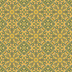 Seamless vector colorful pattern. East ornament colorful details on the turquoise background. Tracery of mandalas for textile