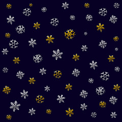 Christmas pattern for wrapping paper with Christmas icons. The thin line in gold and silver color. Use paper, fabrics, prints, invitations.