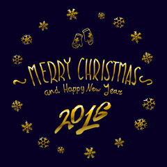 Fototapeta na wymiar golden glowing Merry Christmas and happy New Year 2016 lettering collection. Vector illustration
