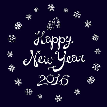Happy New Year Card 2016. snowflake Vector illustration.
