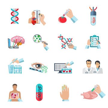 Flat Color Biotechnology Icons Set