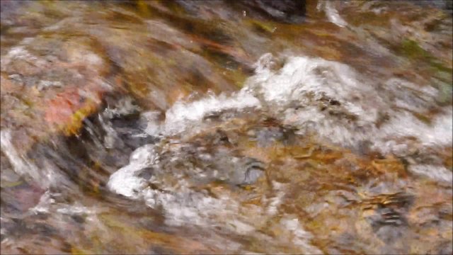 Klarer Bach pl&auml;tschert im Kiesbachbett &ndash; closeup