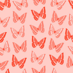 Butterfly. Pink seamless background.