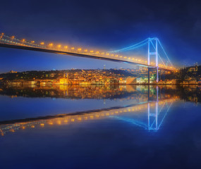 View of Bosphorus bridge at night Istanbul