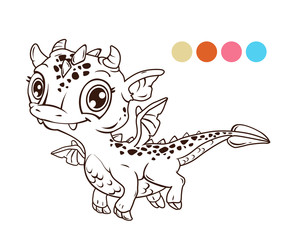Cute cartoon flying baby dragon