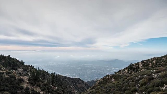 Time lapse view of clearing skies over Pasadena and Los Angeles, California. 