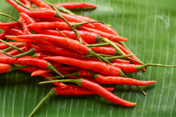 Red pepper on banana leaves
