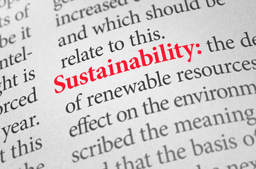 Obraz premium Definition of the word Sustainability in a dictionary