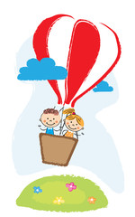 boy and girl aveling by hot air balloon