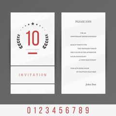Jubilee 5th, 10th, 20th, 30th, 40th, 50th, 60th invitation card. Vector illustration.