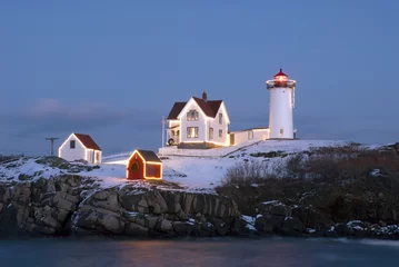 Peel and stick wall murals Lighthouse Holiday Lights at Cape Neddeck (Nubble) Lighthouse in Maine