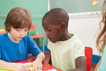 Kids drawing in the kindergarten