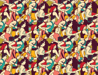 Sport run crowd people marathon seamless pattern