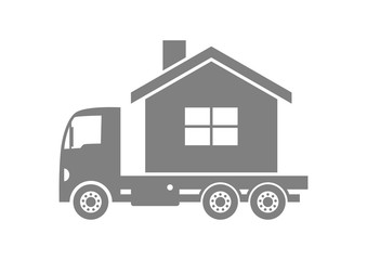 Grey truck with house on white background