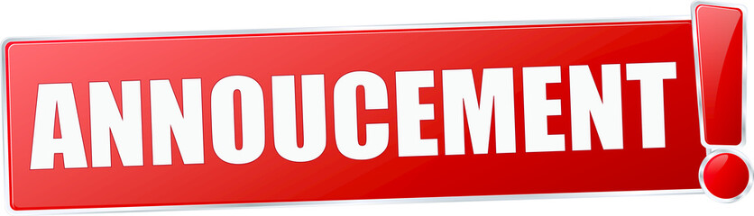modern red annoucement vector sign in red with metallic border and a exclamation mark