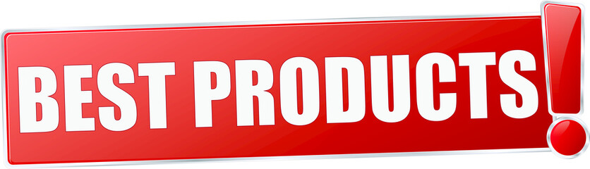 modern red best products vector sign in red with metallic border and a exclamation mark