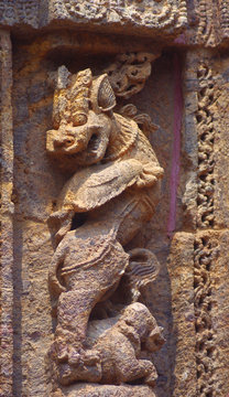Simha Gaja.Stone carving, 13 century AD, Surya mandir, Konark, India