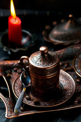 coffee in metal Turkish traditional cups
