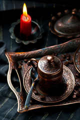 coffee in metal Turkish traditional cups