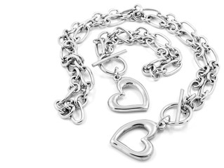 Set of heart. Necklace and bracelet