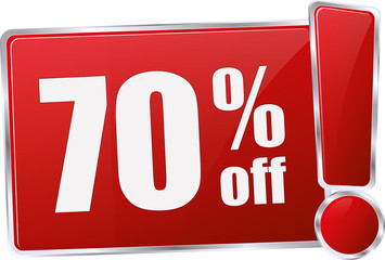 modern red 70% discount vector sign in red with metallic border and a exclamation mark