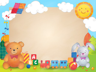 Cartoon background with a toys