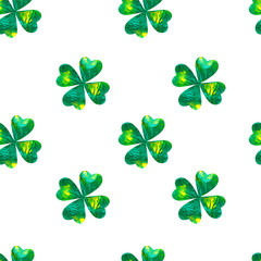 Watercolor clover seamless pattern. Vector