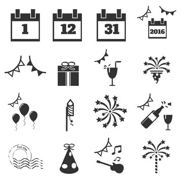 happy new year icons, vector illustration symbol