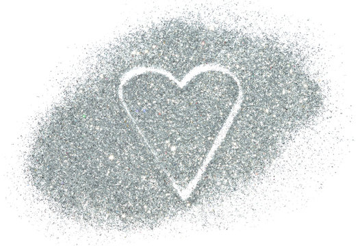 Abstract heart of silver glitter sparkle on white background