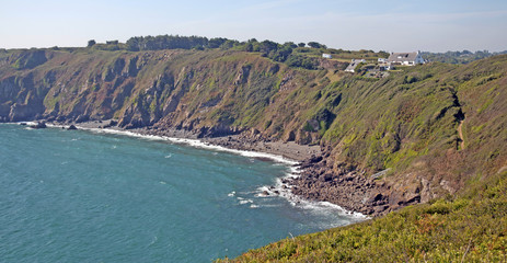 Cliffs along the coast of Brittany in summer