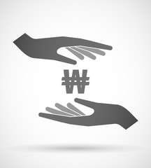 Two hands protecting or giving a won currency sign